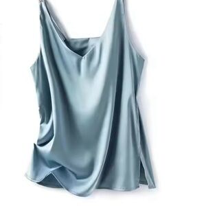 Elegant Blue Satin Women's Top